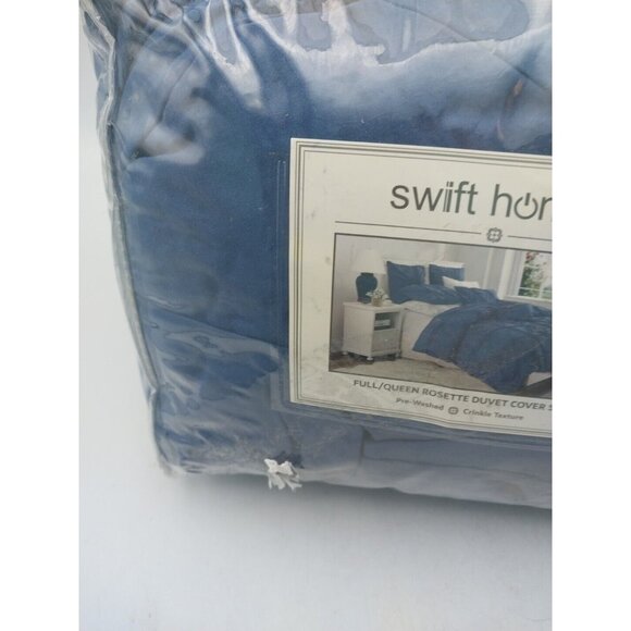 Swift Home Full/Queen Rosette Duvet Cover Set Navy Blue - Picture 5 of 7
